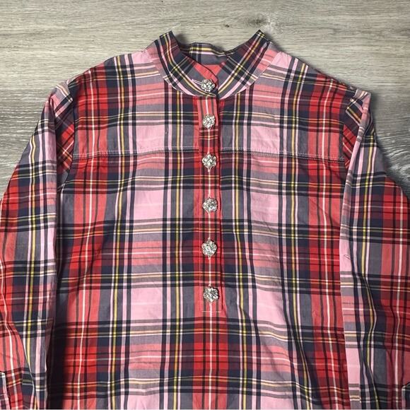 J. Crew band-collar popover tunic in pink Stewart tartan - Picture 2 of 6